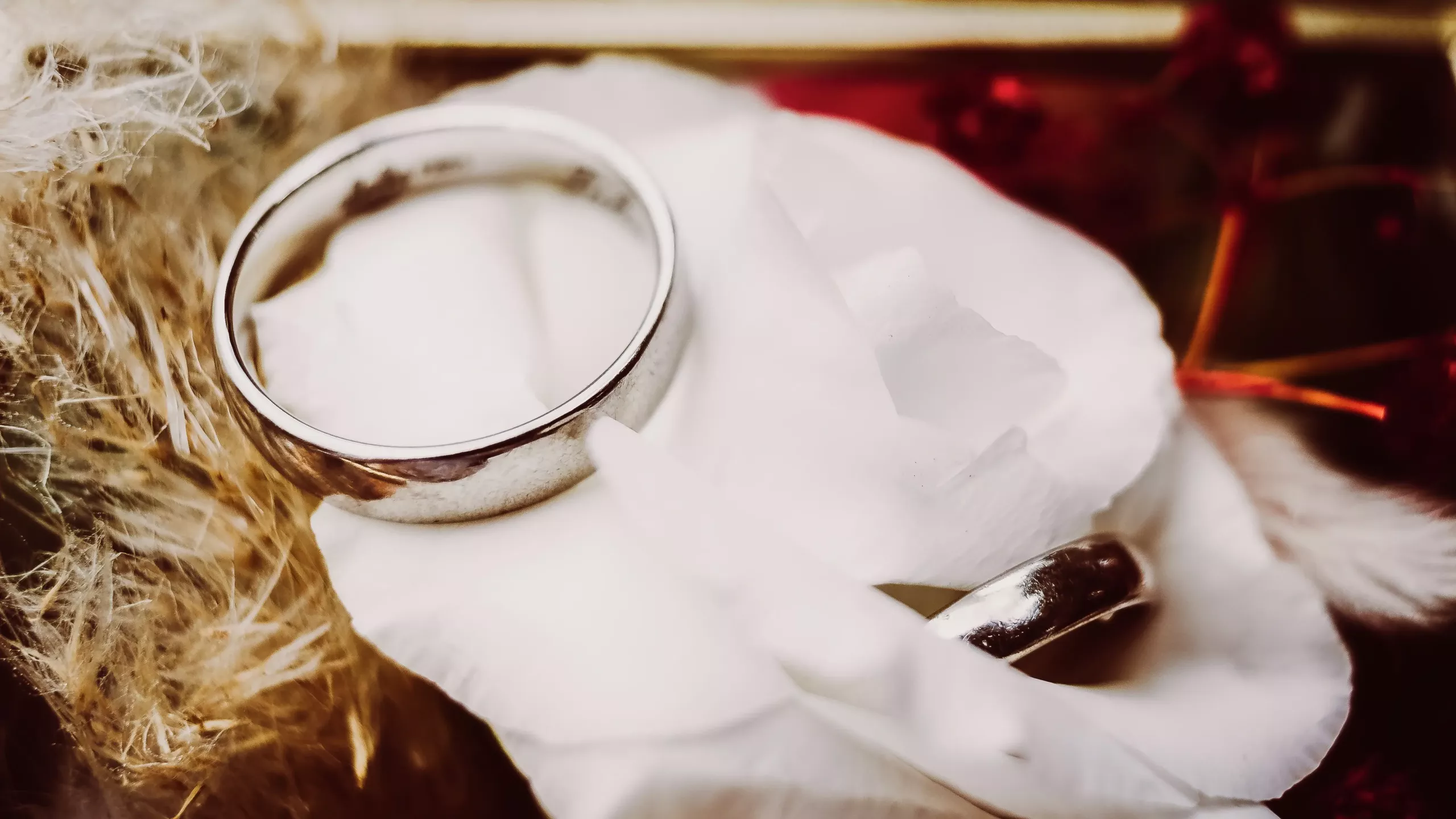 Eine Detailaufnahme von Zwei Eheringen in einer Schmuckschatulle auf einer Hochzeit in Meerbusch fotografiert. Bresser-Photography - Hochzeitsfotograf Neuss - Hochzeit - Hochzeitsfotos
